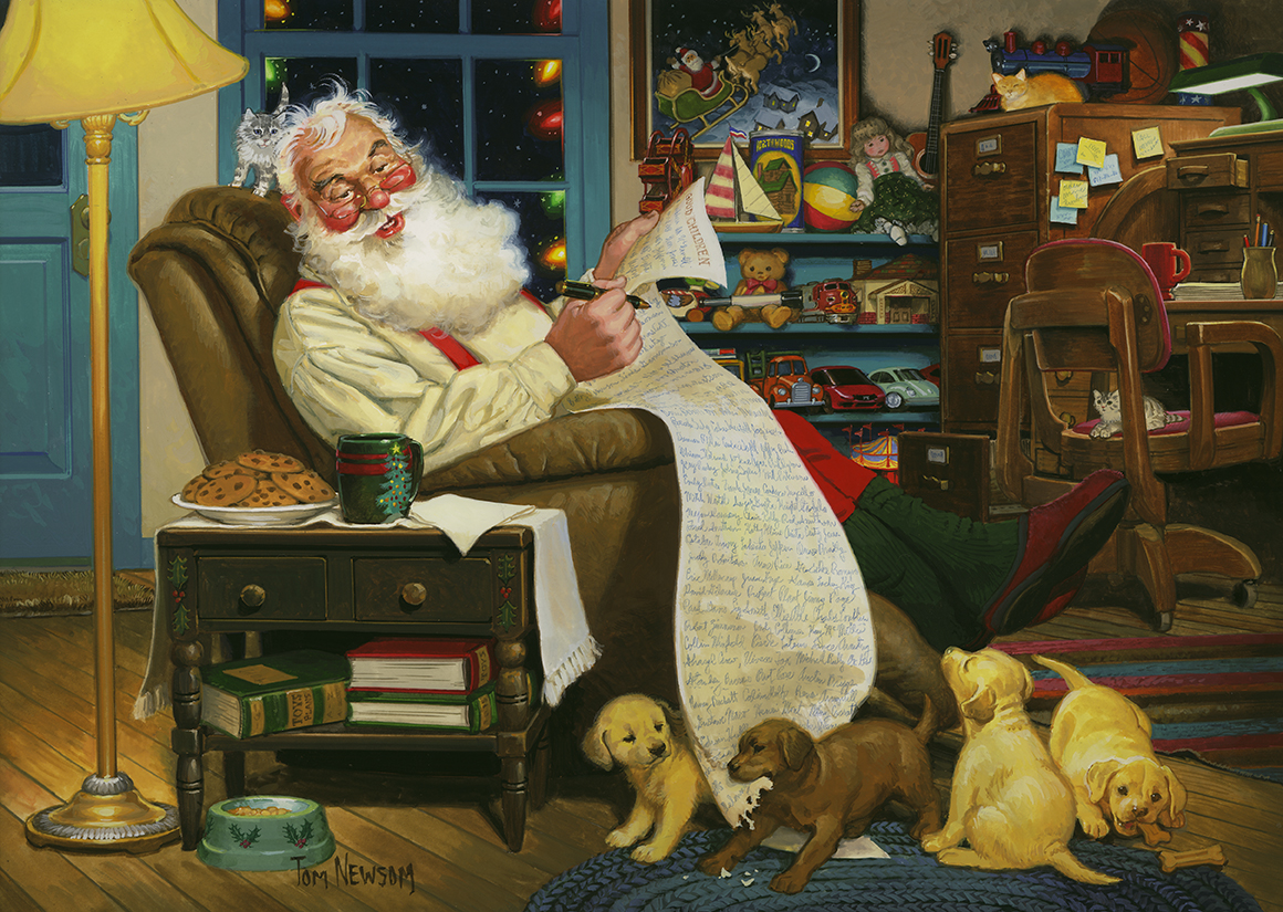 Santa checks his list for the naughty and nice children.